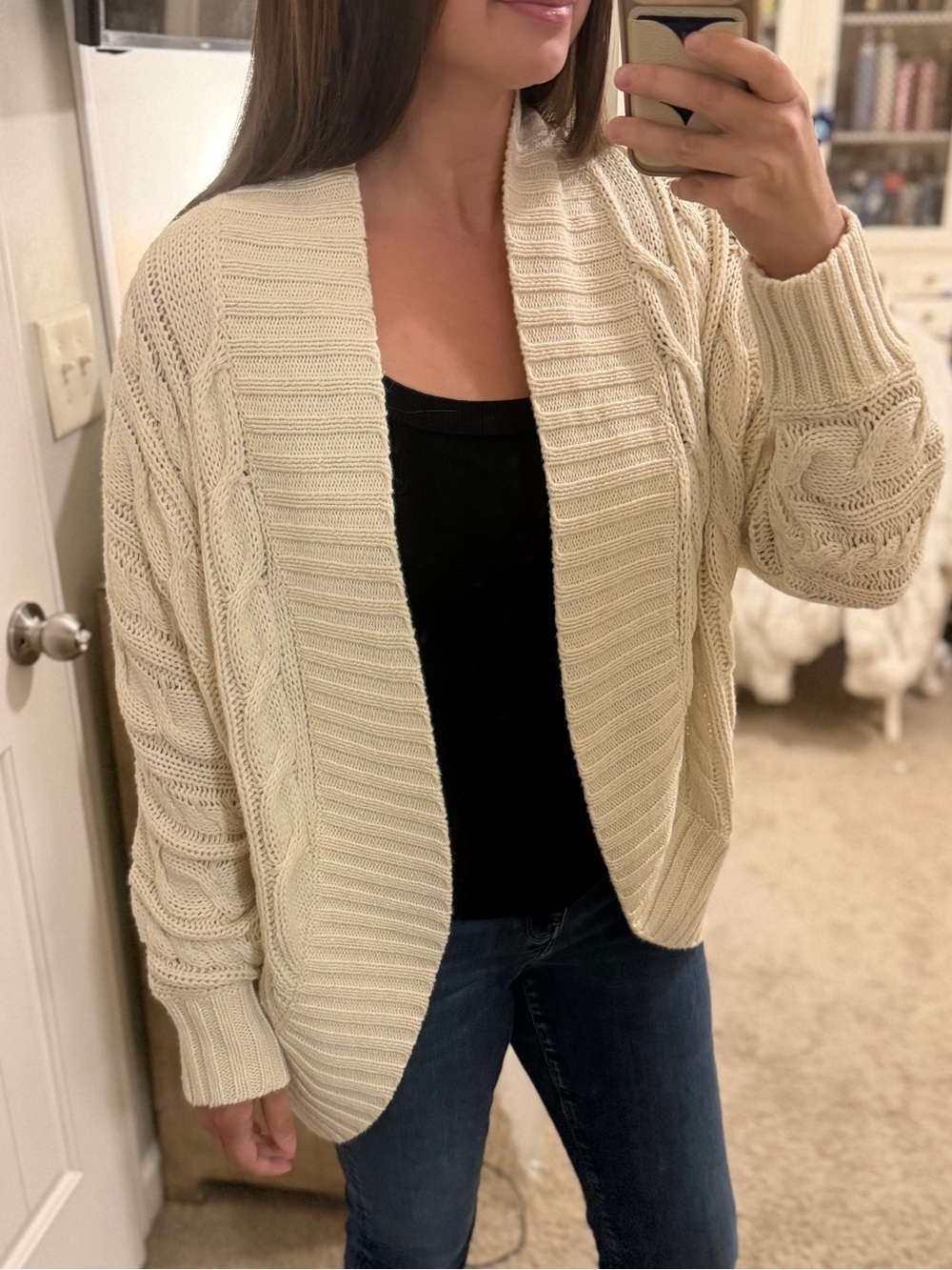 Shop Talulah Cozy Cable Knit Open-Front Cardigan Sweater - Cream